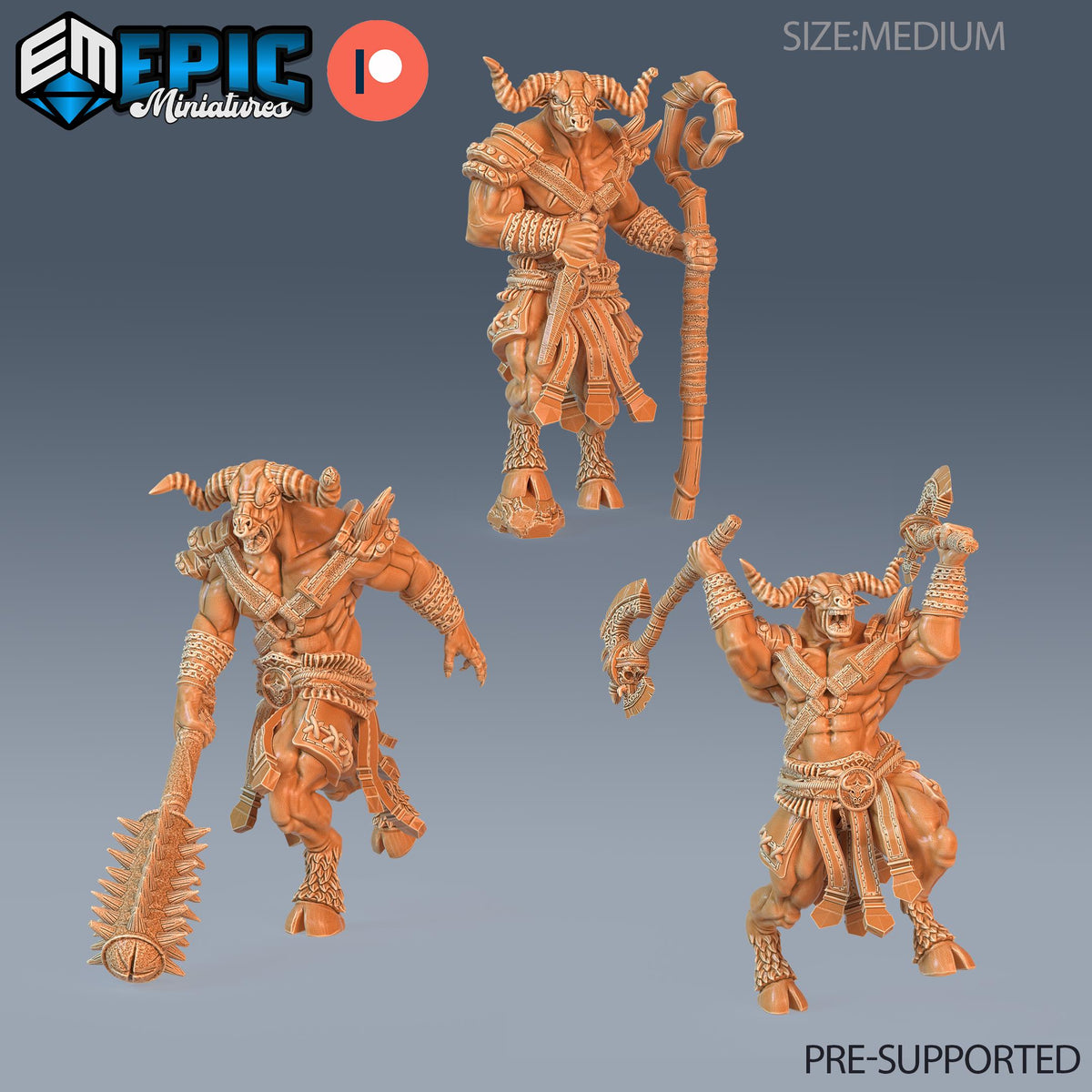 Minotaur Adventurer Set of 3 DND miniatures group photo Forest of Wonders