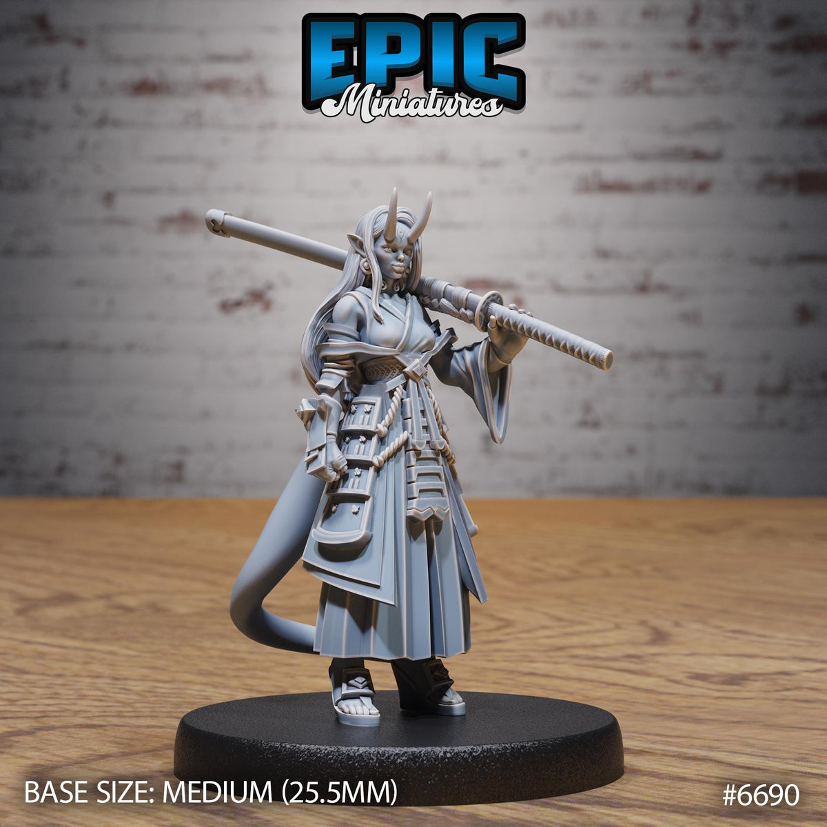 Mysterious Oni Girl Option #6690 front DND miniature Secretive East 16k resin
