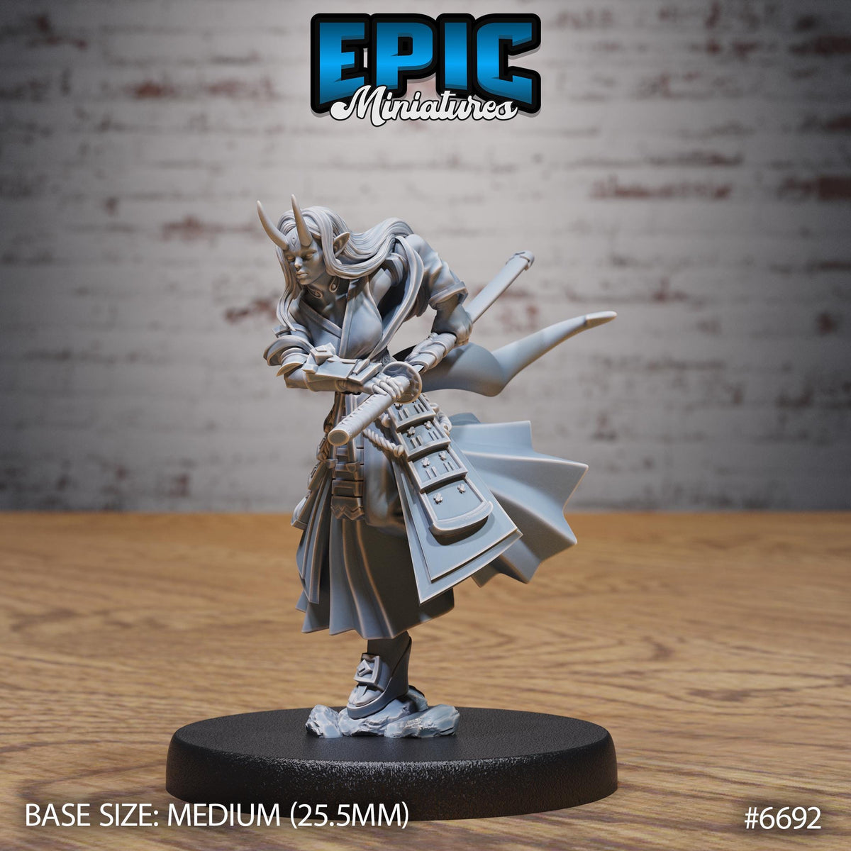 Mysterious Oni Girl Option #6692 front DND miniature Secretive East 16k resin