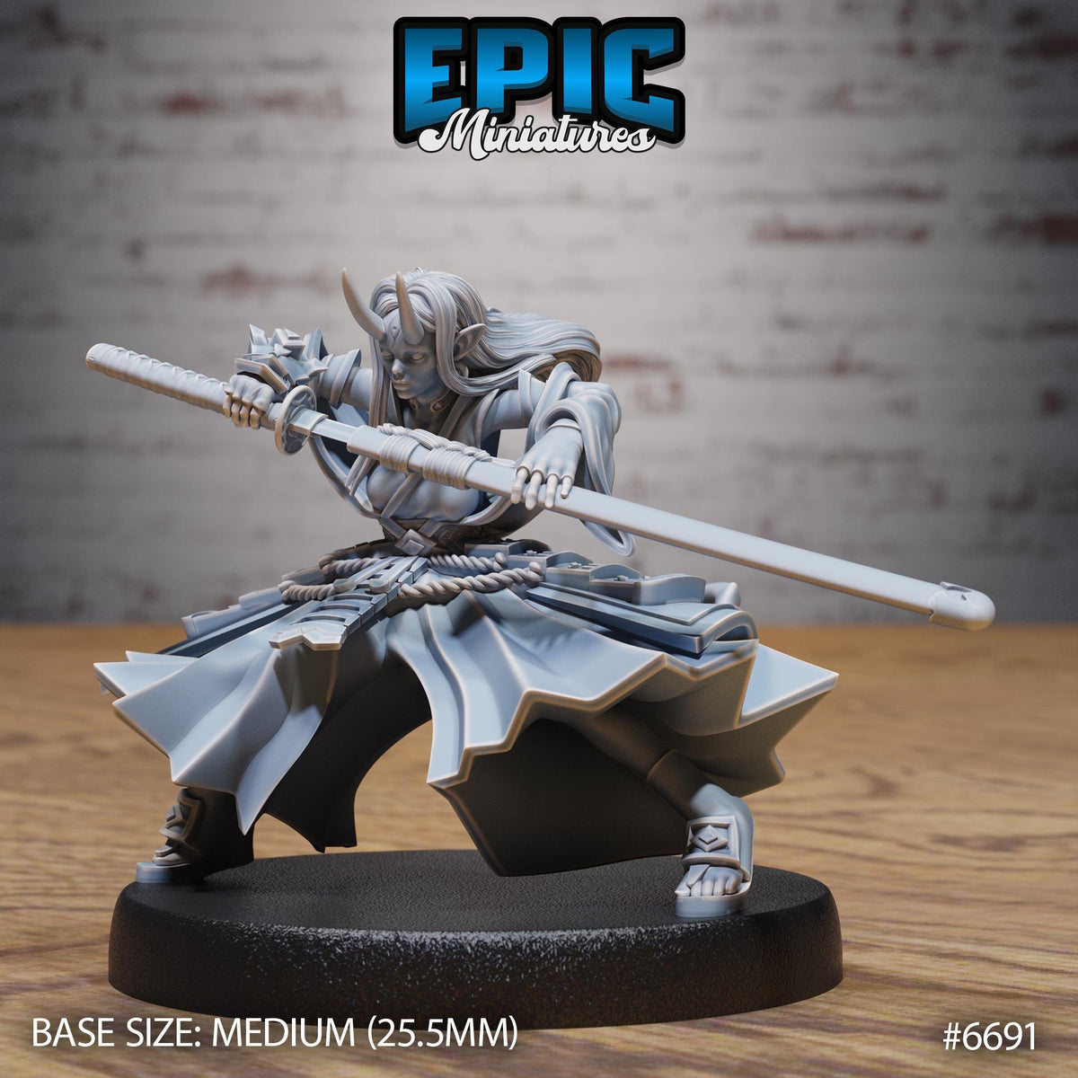 Mysterious Oni Girl Option #6691 front DND miniature Secretive East 16k resin
