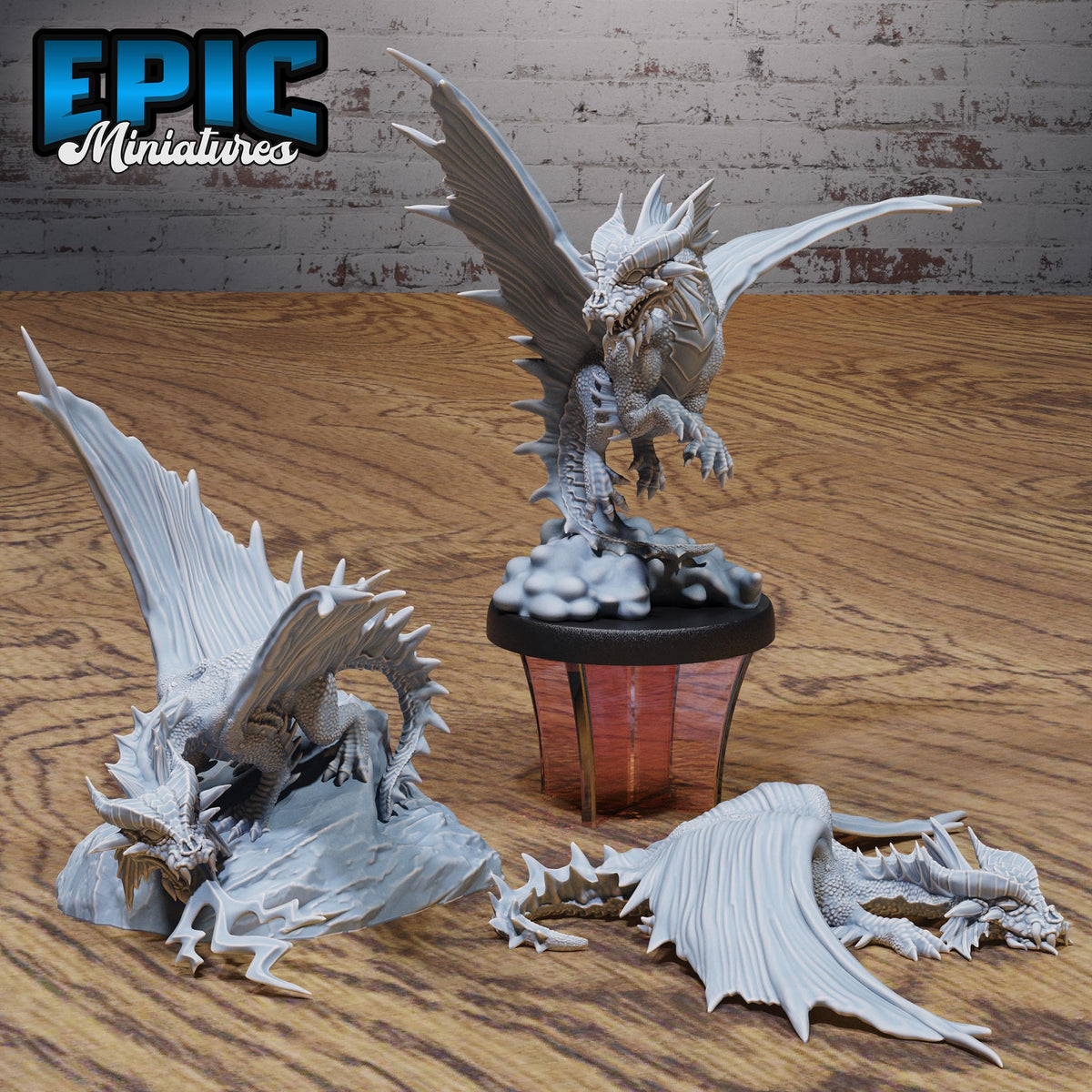 Gold Dragon Wyrmling Set of 3 DND miniatures group photo Heavenly Battle