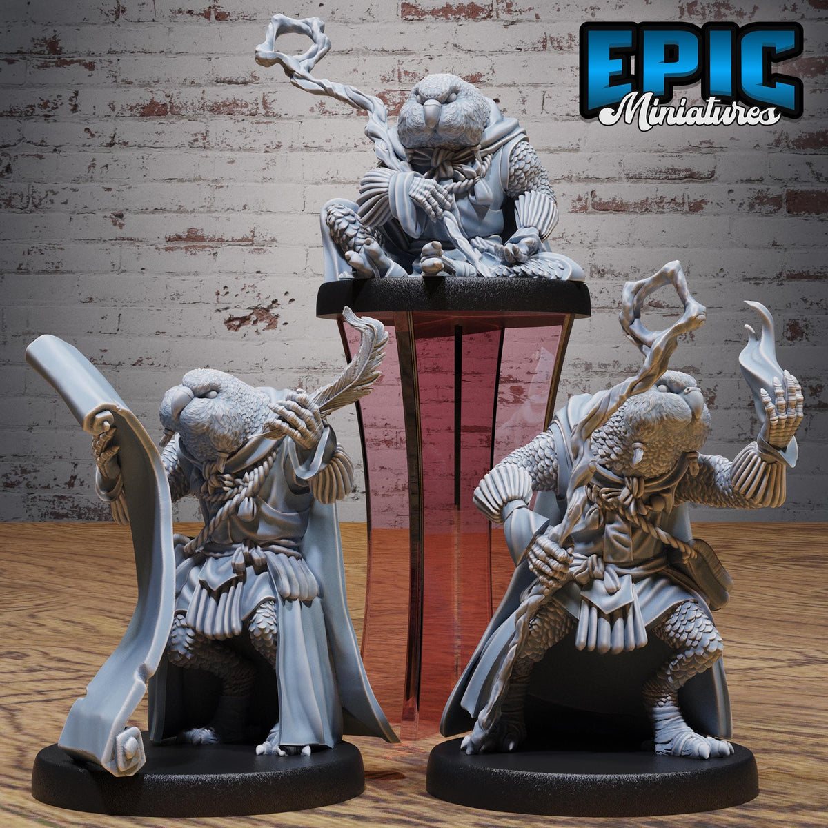 Budgie Folk Druid Set of 3 DND miniatures group photo Heavenly Battle