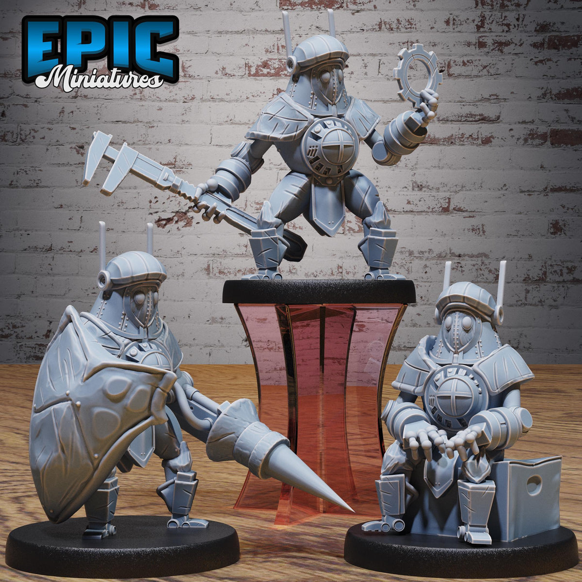 Clockwork Tinkerer Set of 3 DND miniatures group photo Construct Laboratory