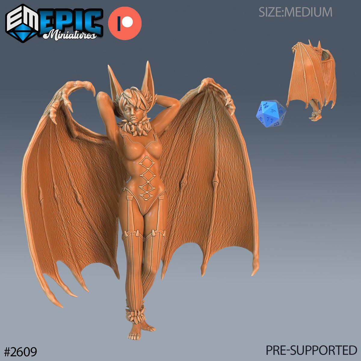 Bat Succubus Option #2609 front DND miniature Vampires Curse 16k resin