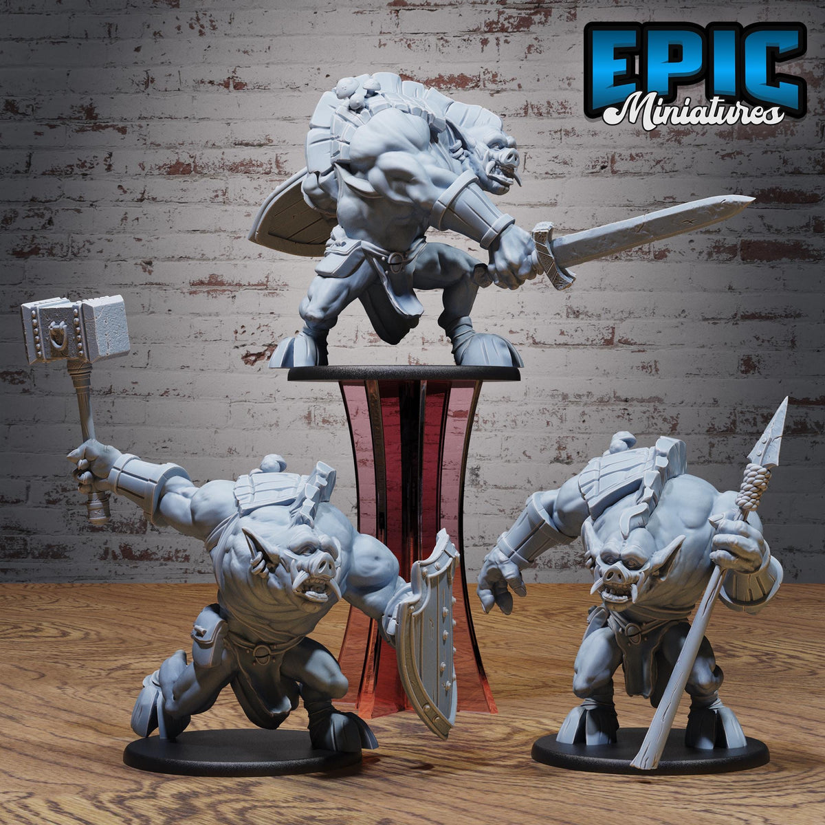 Pig Ogre Set of 3 DND miniatures group photo Goblin Camp