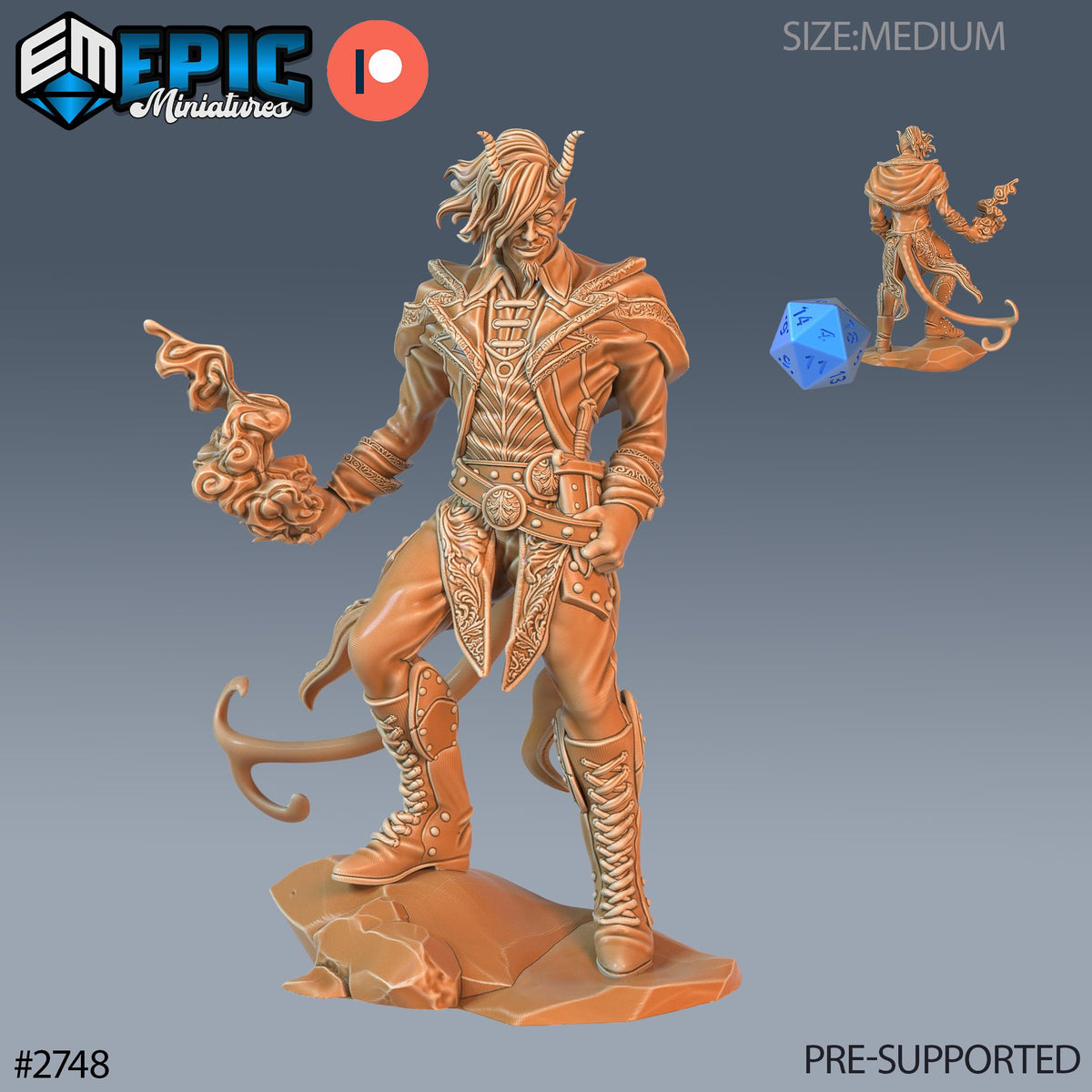 Tiefling Adventurer Option #2748 front DND miniature Demonic Foulness 16k resin