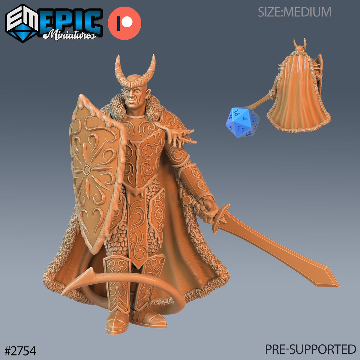 Frost Tiefling Paladin Option #2754 front DND miniature Demonic Foulness 16k resin
