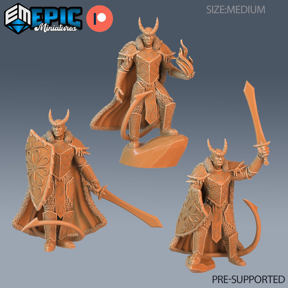 Frost Tiefling Paladin Set of 3 DND miniatures group photo Demonic Foulness