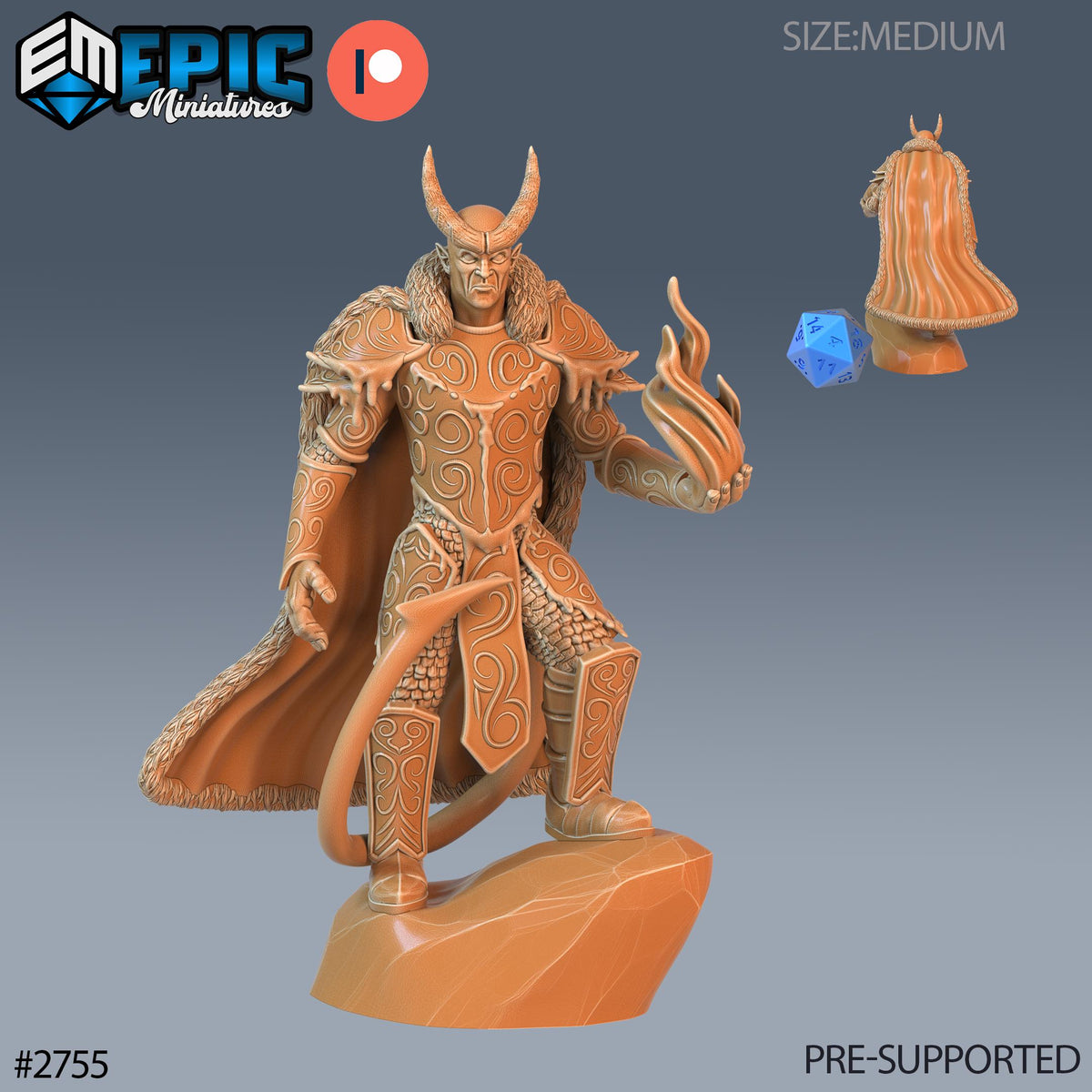 Frost Tiefling Paladin Option #2755 front DND miniature Demonic Foulness 16k resin