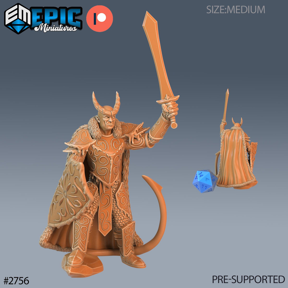 Frost Tiefling Paladin Option #2756 front DND miniature Demonic Foulness 16k resin