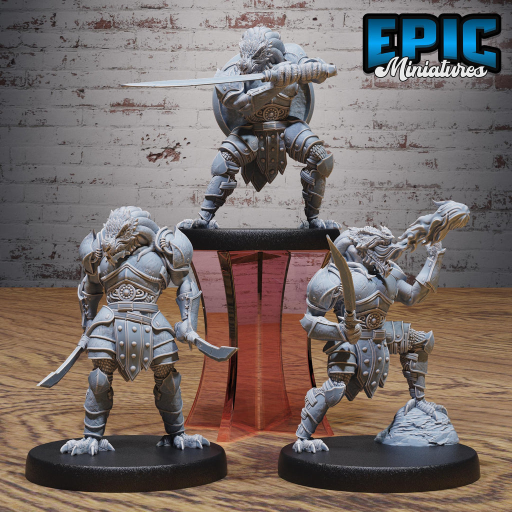 Dragonborn Warrior Set of 3 DND miniatures group photo Dragons Reborn