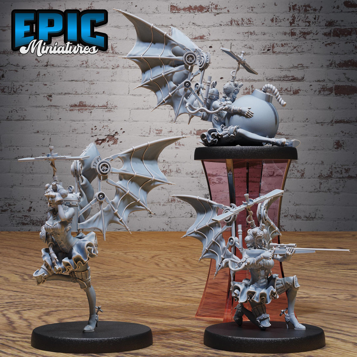 Aviator Girl Set of 3 DND miniatures group photo Construct Laboratory
