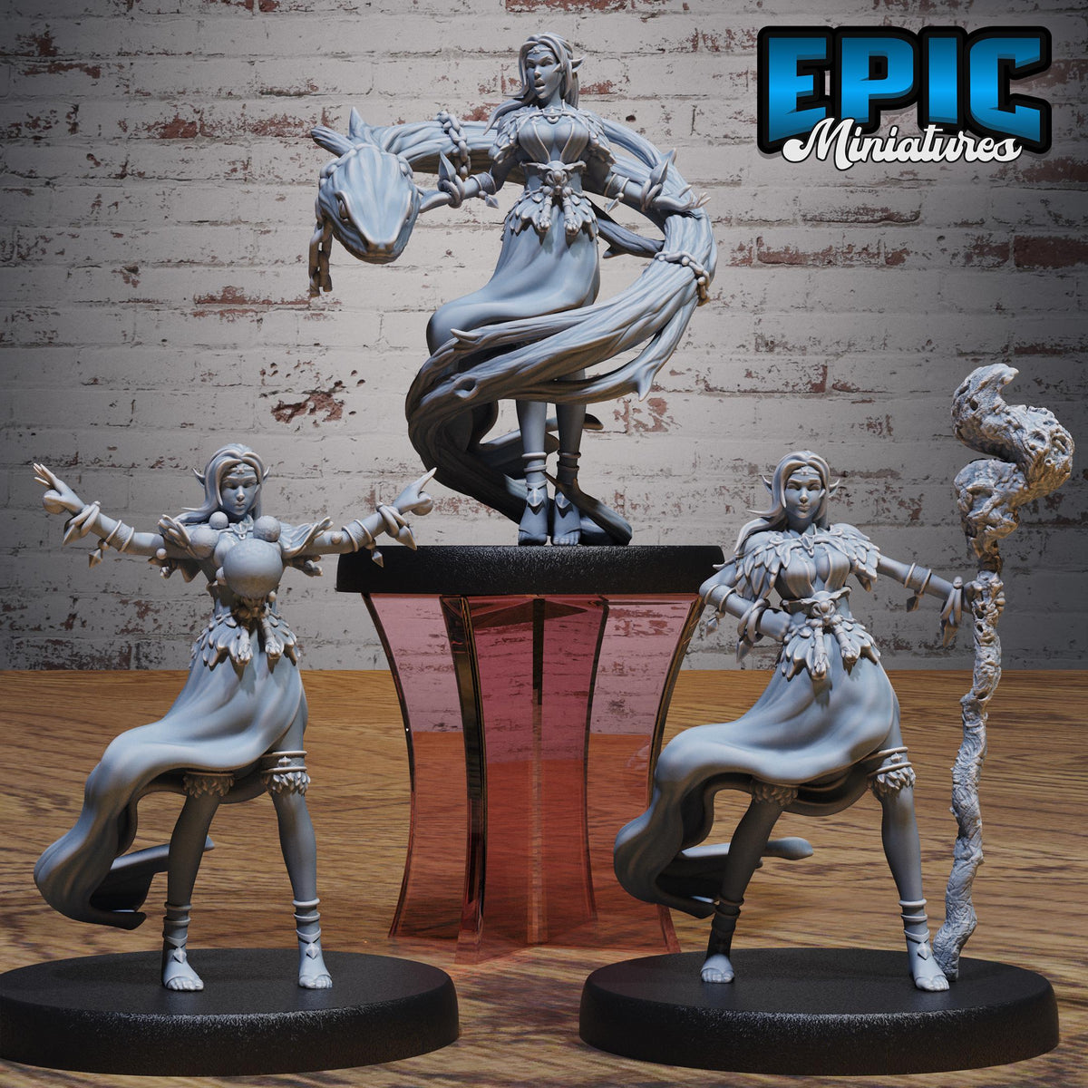 Elf Druid Adventurer Set of 3 DND miniatures group photo Forest Folk