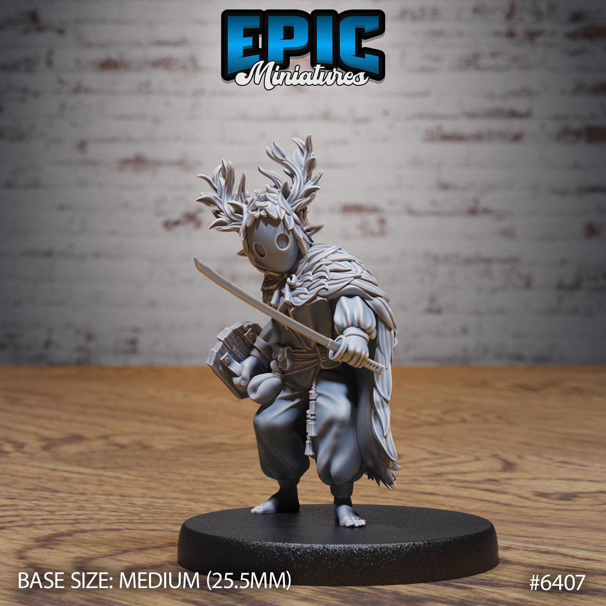 Little Forest Defender Option 1 with mask back DND miniature Forest Folk 16k resin
