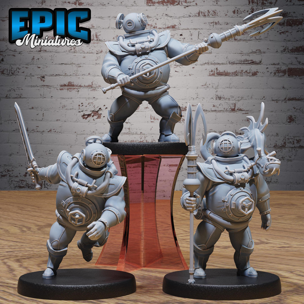 Deep Sea Diver Set of 3 DND miniatures group photo Deep Dive