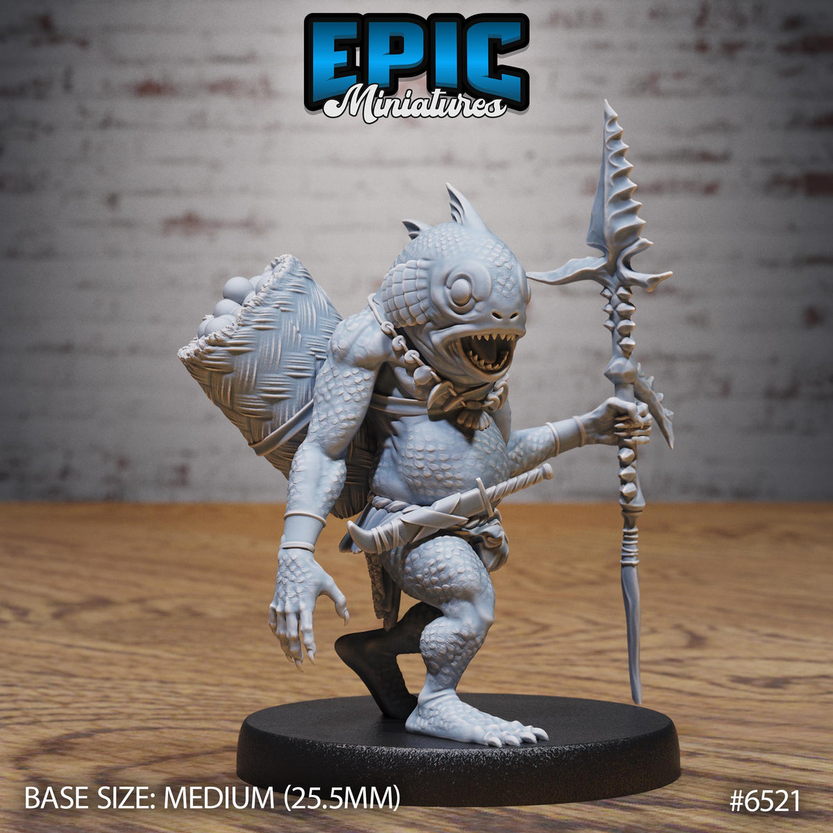Fish Folk Warrior Option #6521 front DND miniature Deep Dive 16k resin