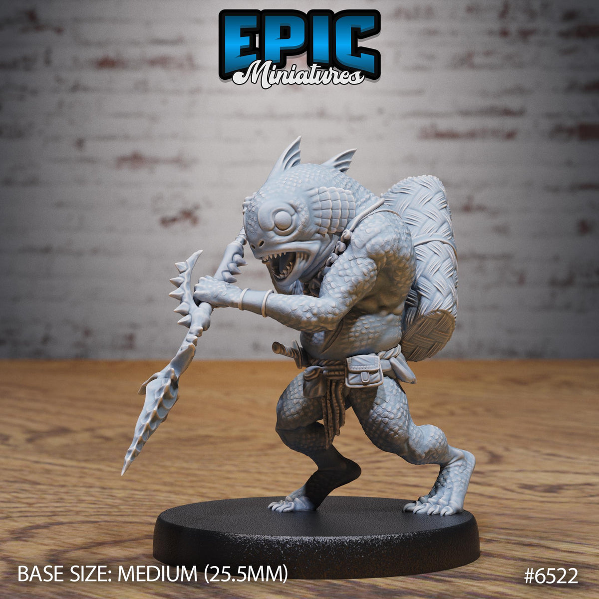 Fish Folk Warrior Option #6522 front DND miniature Deep Dive 16k resin