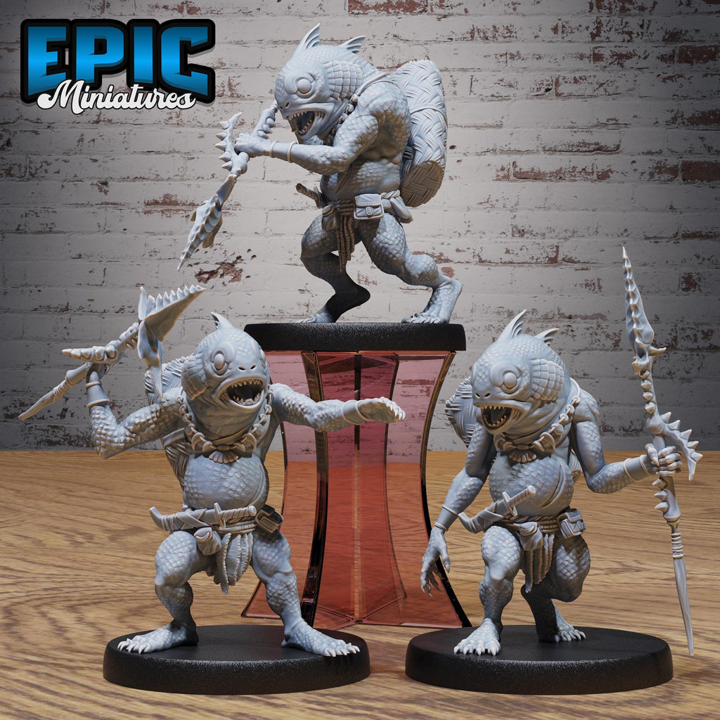 Fish Folk Warrior Set of 3 DND miniatures group photo Deep Dive