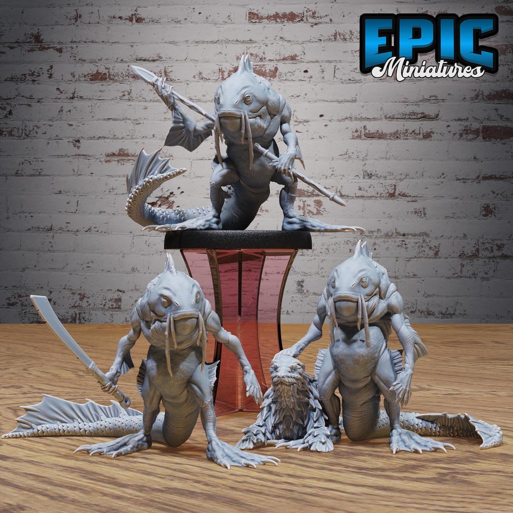 Catfish Folk Set of 3 DND miniatures group photo Deep Dive