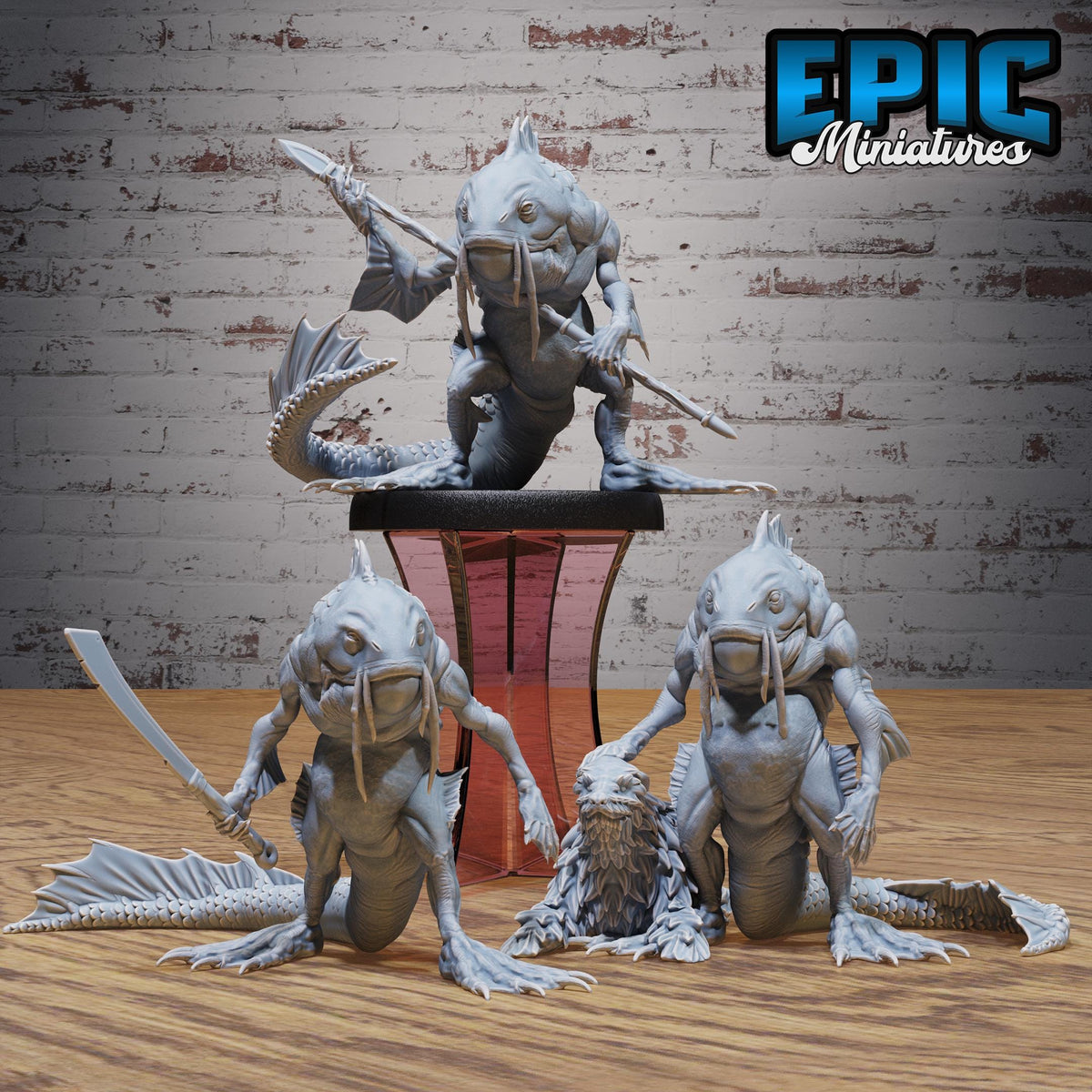 Catfish Folk of 3 DND miniatures group photo Deep Dive