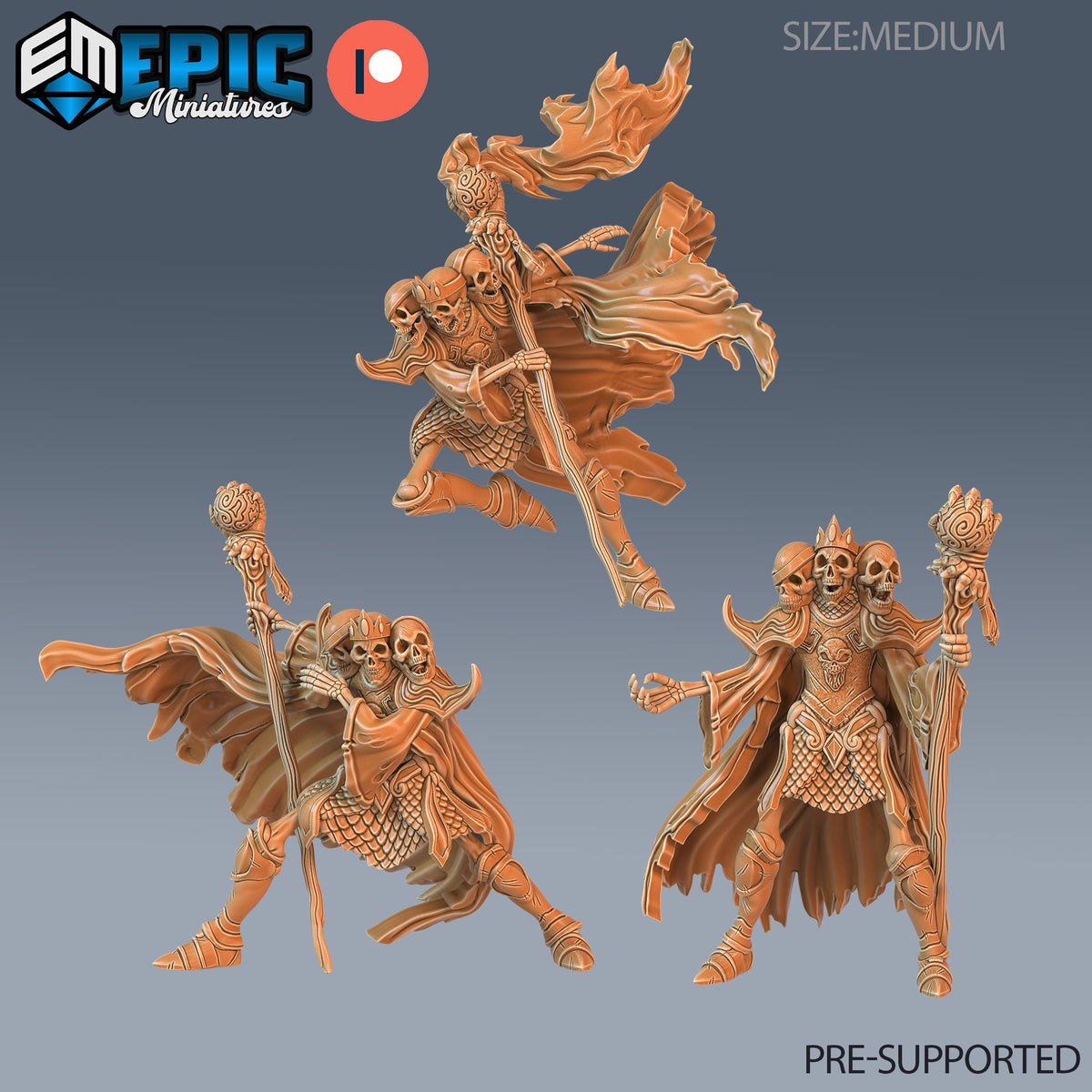 Skeleton Skull King Set of 3 DND miniatures group photo Haunting Catacombs