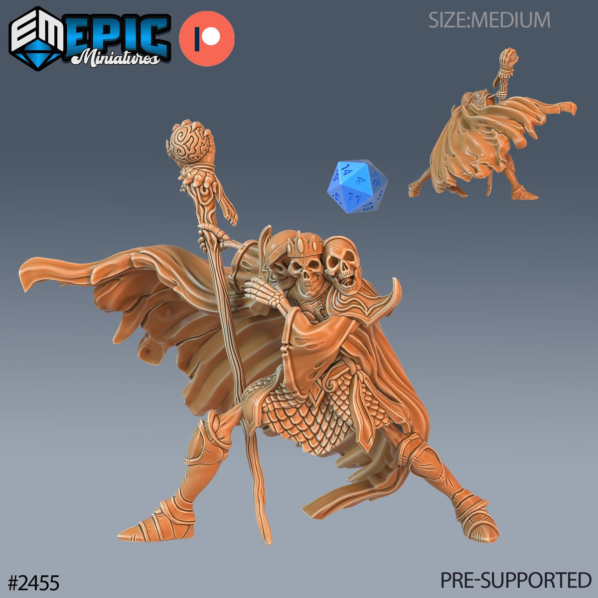 Skeleton Skull King Option #2455 front DND miniature Haunting Catacombs 16k resin