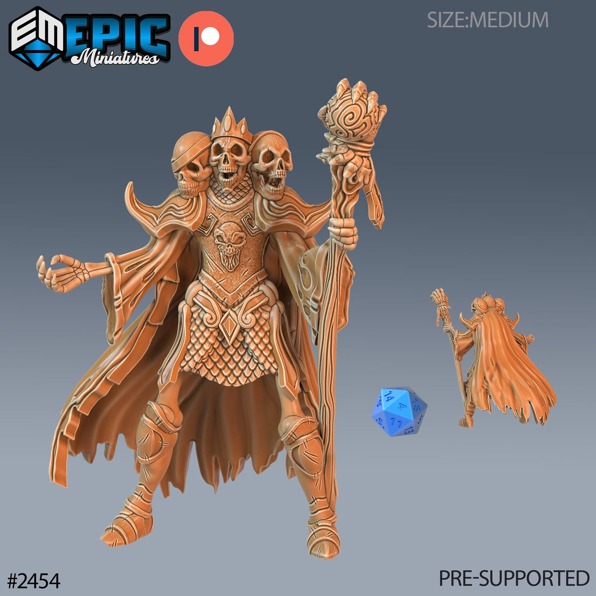 Skeleton Skull King Option #2454 front DND miniature Haunting Catacombs 16k resin