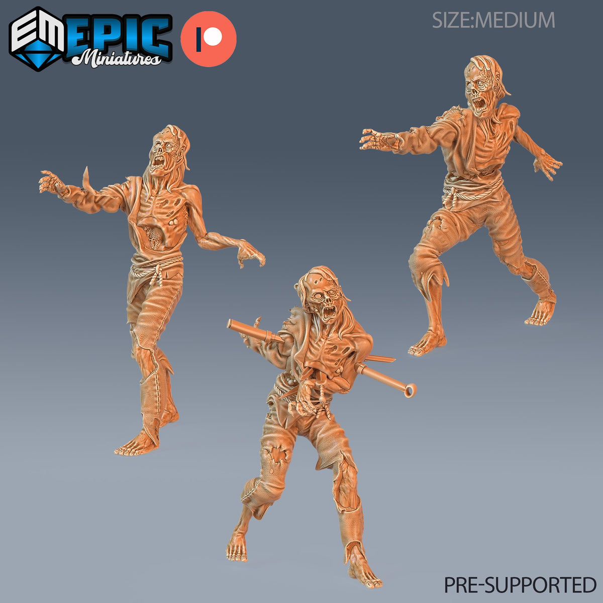 Rotting Zombie Male Set of 3 DND miniatures group photo Haunting Catacombs