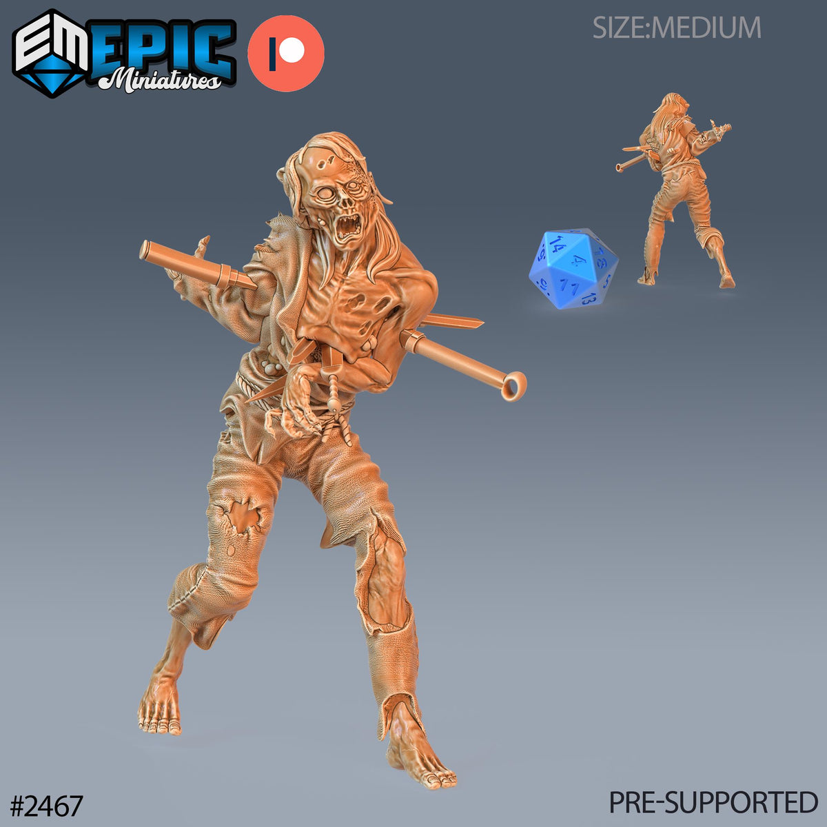 Rotting Zombie Male Option #2467 front DND miniature Haunting Catacombs 16k resin