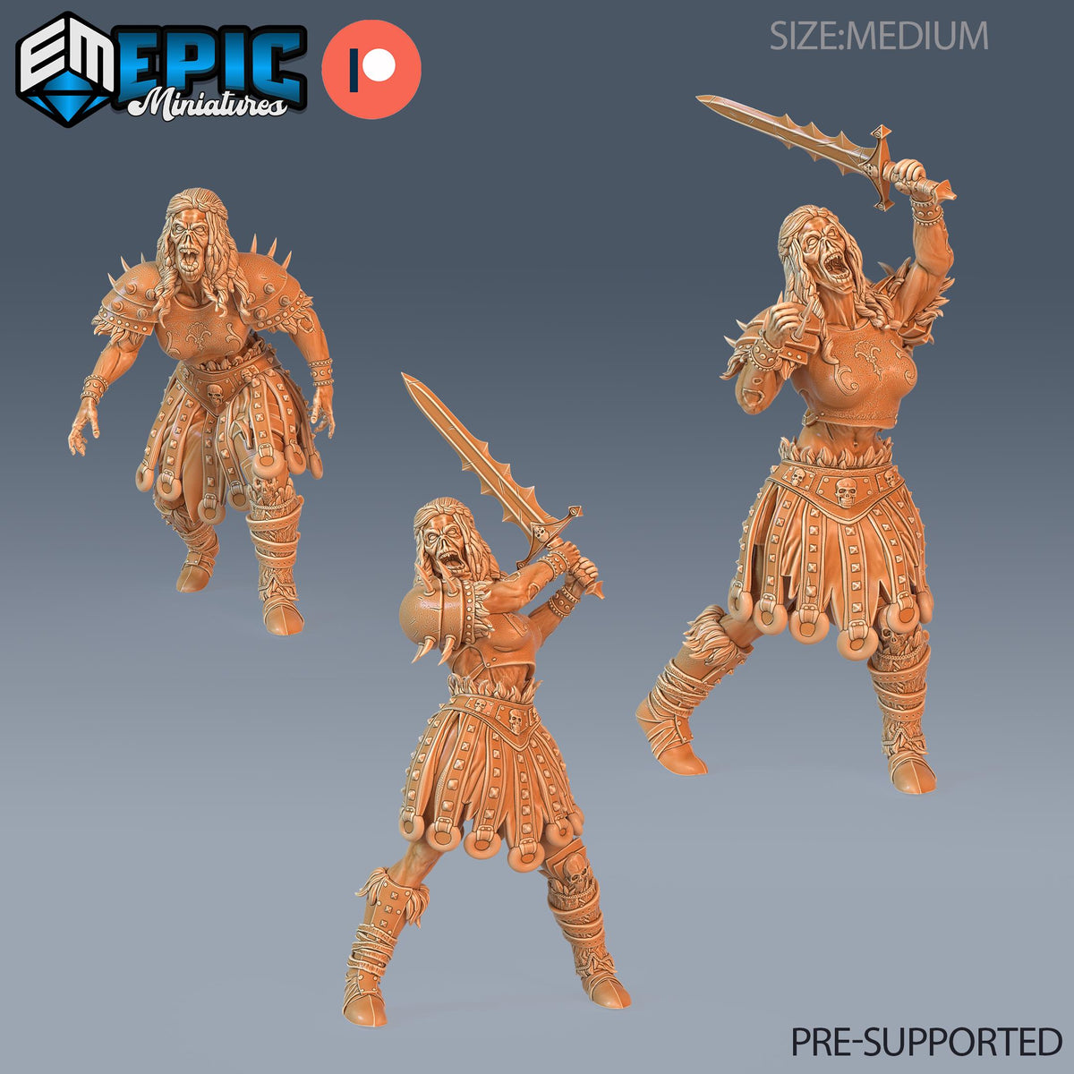 Zombie Knight Female Set of 3 DND miniatures group photo Haunting Catacombs