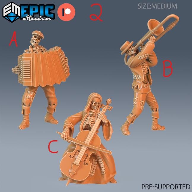 Skeleton Musician Group 1 A front DND miniature Haunting Catacombs 16k resin