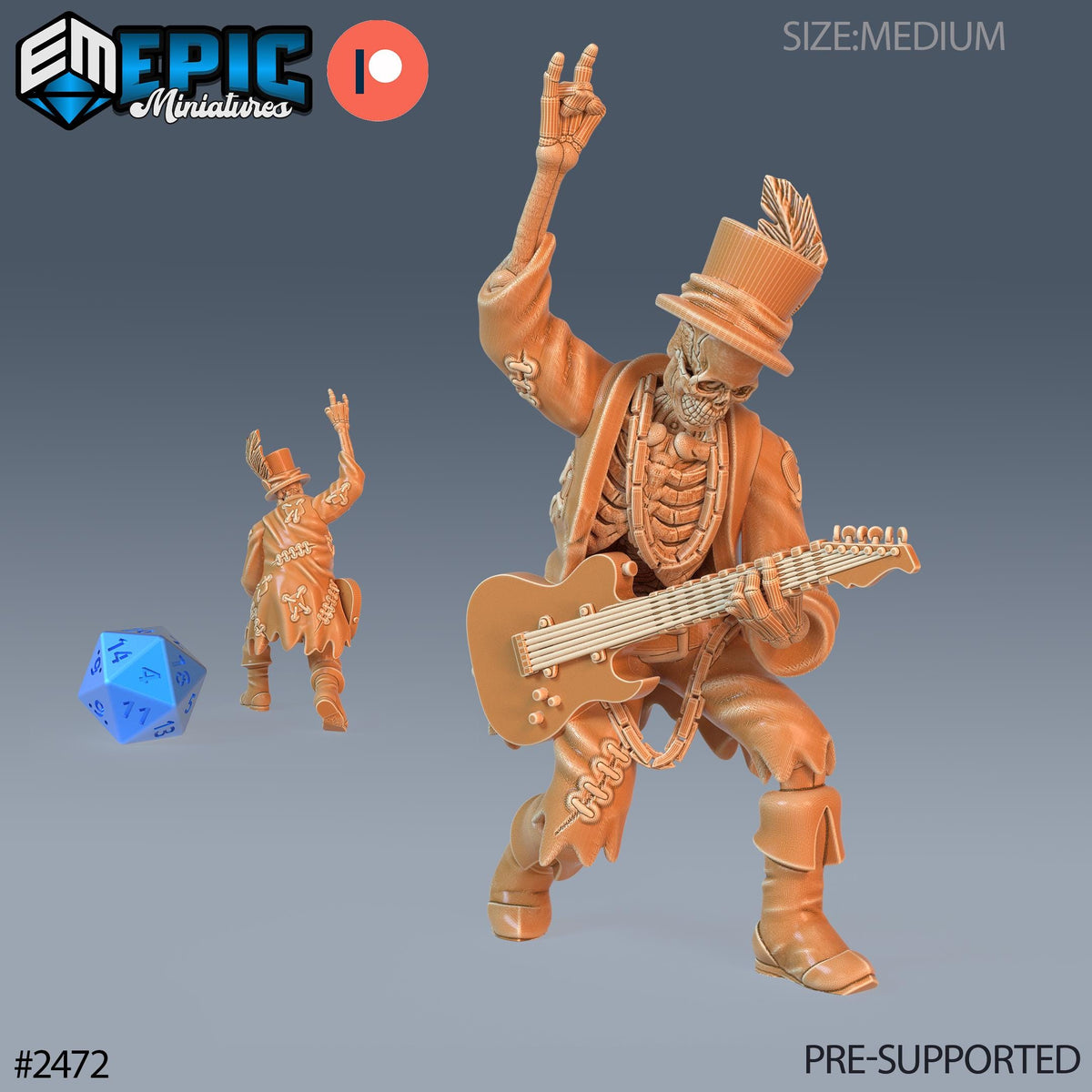 Skeleton Musician Group 1 C front DND miniature Haunting Catacombs 16k resin