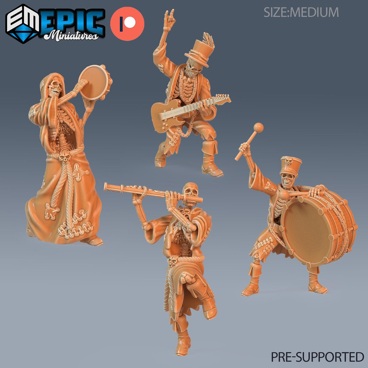 Skeleton Musician Set of 10 DND miniatures group photo Haunting Catacombs