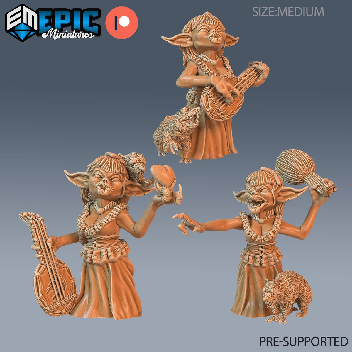 Goblin Diva Set of 3 DND miniatures group photo Goblin Caves