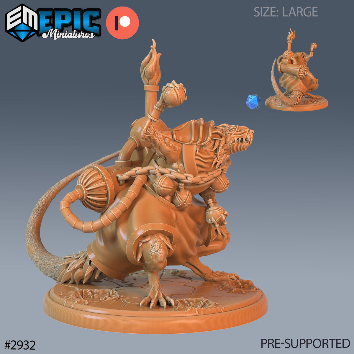 Giant Rat Option #2932 front DND miniature Goblin Caves 16k resin