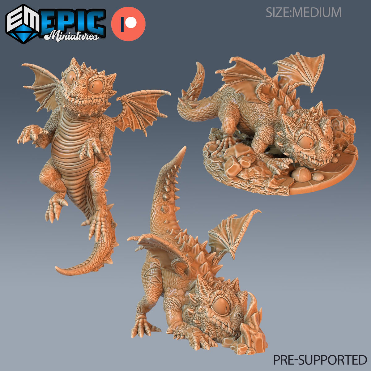 Baby Dragon Set of 3 DND miniatures group photo Goblin Caves