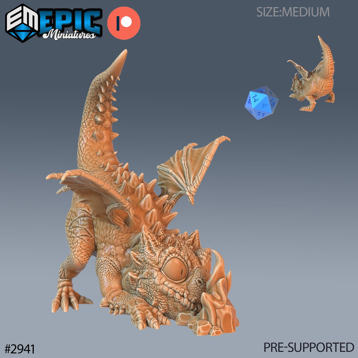 Baby Dragon Option #2941 front DND miniature Goblin Caves 16k resin
