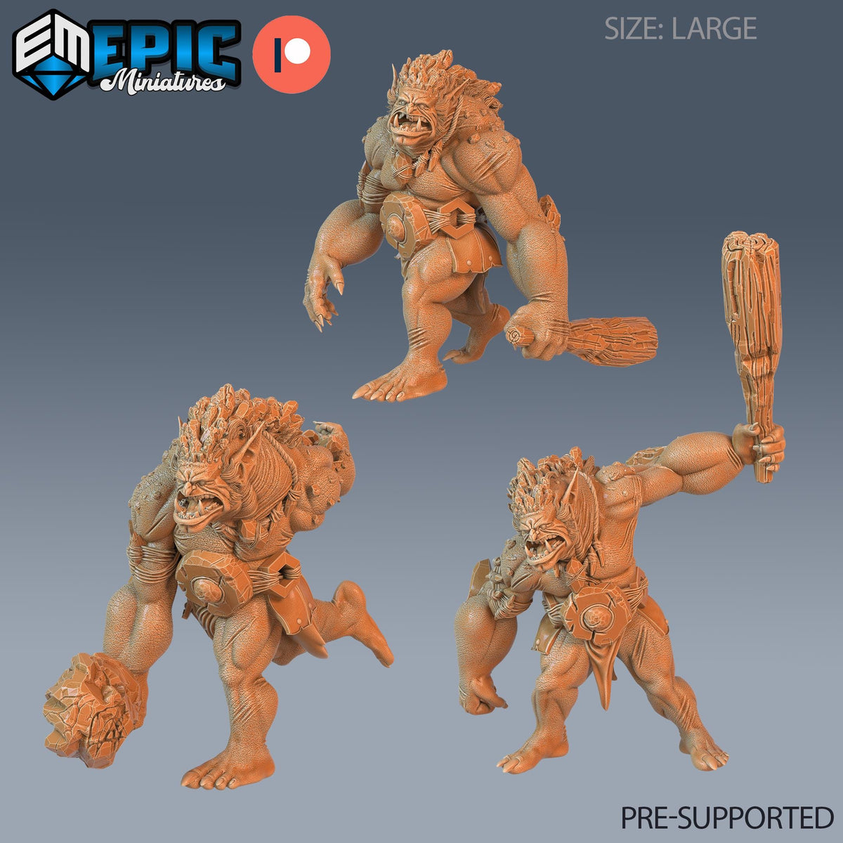 Stone Troll Set of 3 DND miniatures group photo Goblin Caves