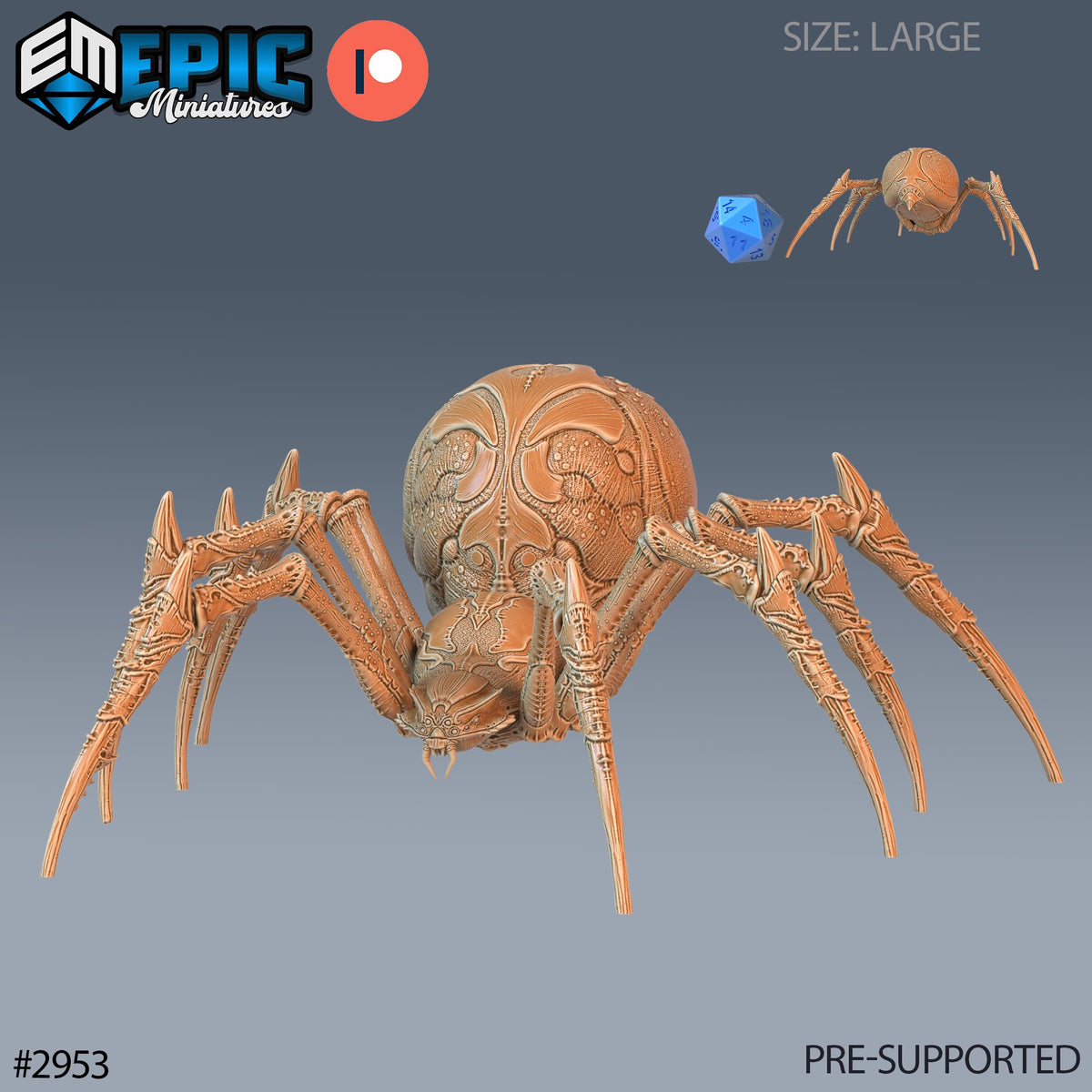 Giant Dungeon Spider Option #2953 front DND miniature Goblin Caves 16k resin