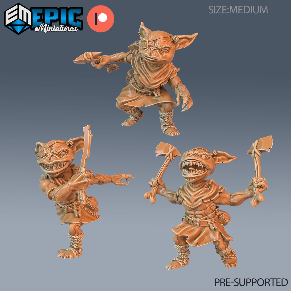 Goblin Warrior Set of 3 DND miniatures group photo Goblin Caves