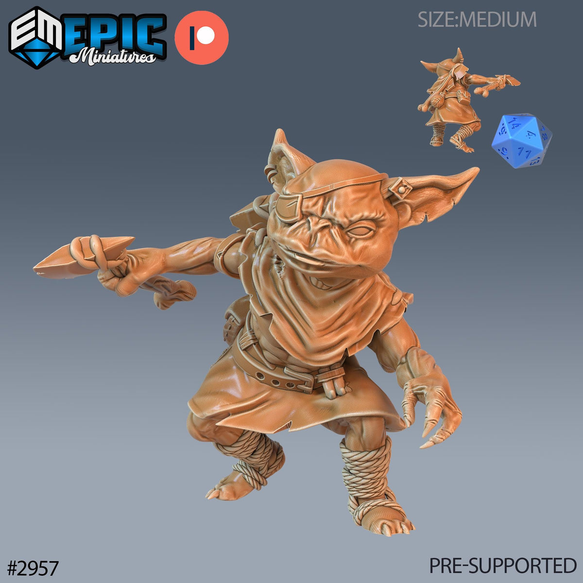 Goblin Warrior Option #2957 front DND miniature Goblin Caves 16k resin