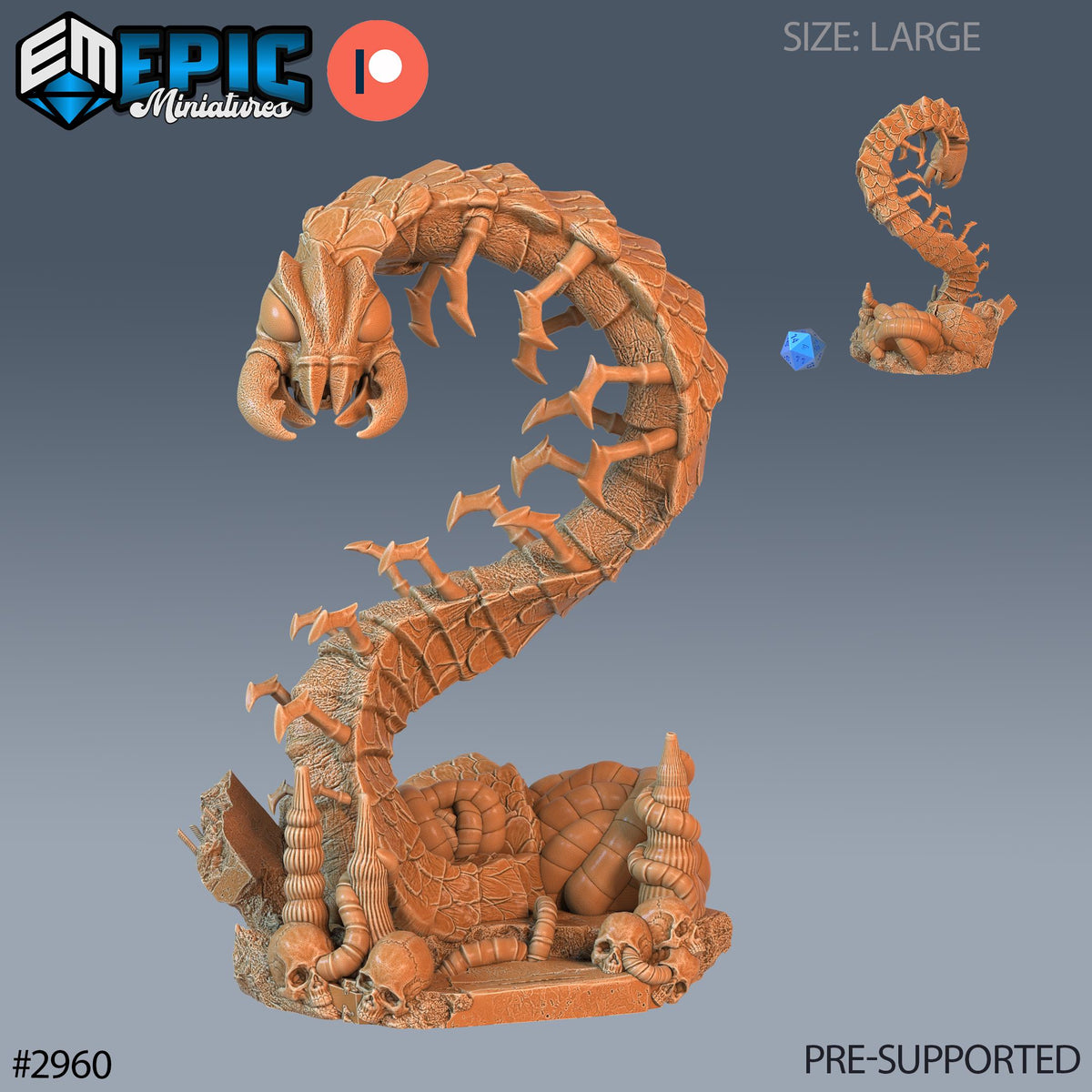 Cave Centipede Option #2960 front DND miniature Goblin Caves 16k resin