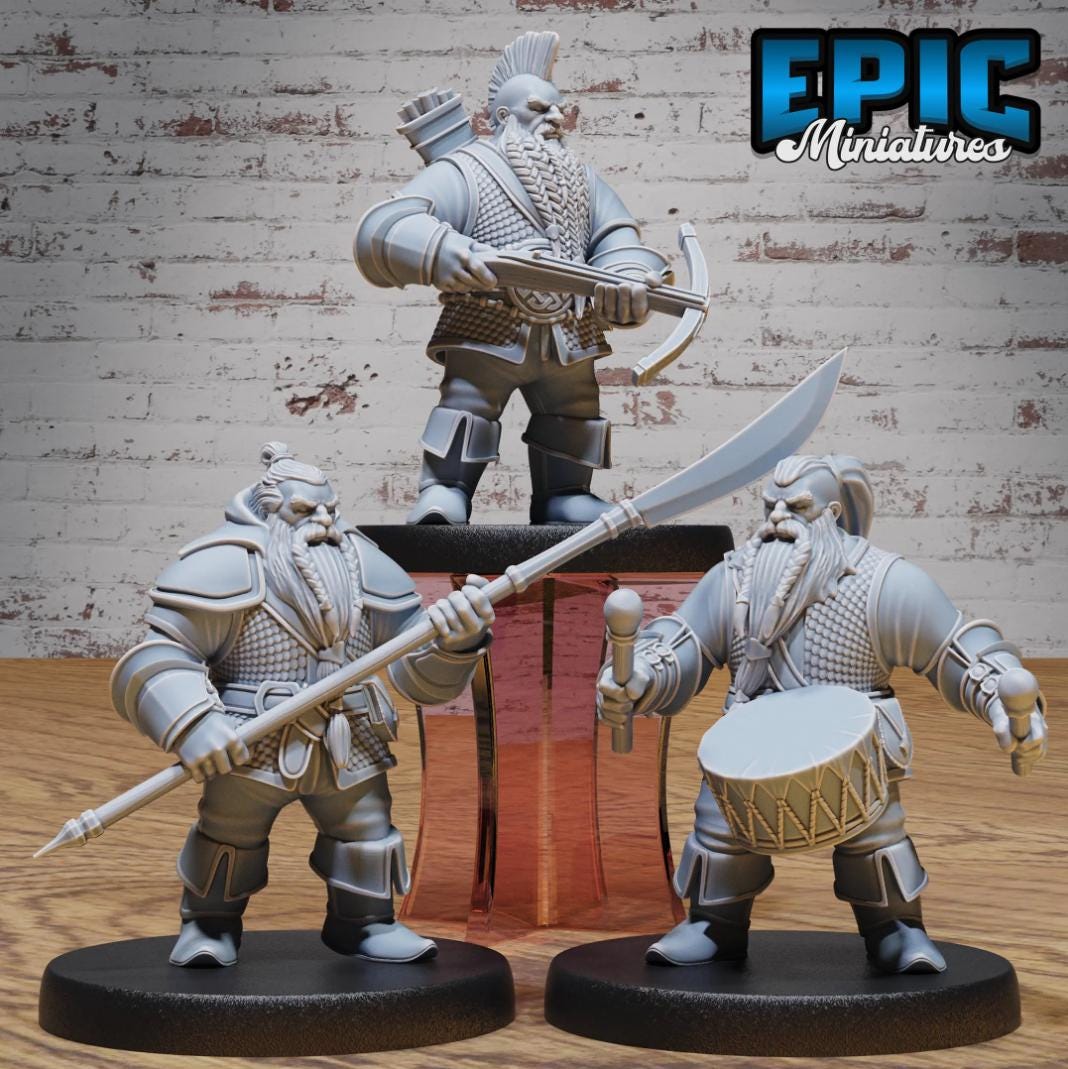 Dwarf Army Set of 10 Variations Group 3 (3 minis) front DND miniature Dwarf Army Pack 16k resin