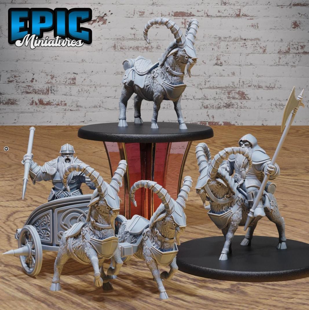 Dwarf Army Goat and Rider Set of 3 DND miniatures group photo Dwarf Army Pack