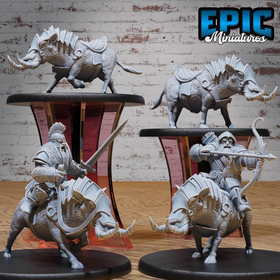 Armored Warthog and Rider Set of 4 DND miniatures group photo Dwarf Army Pack