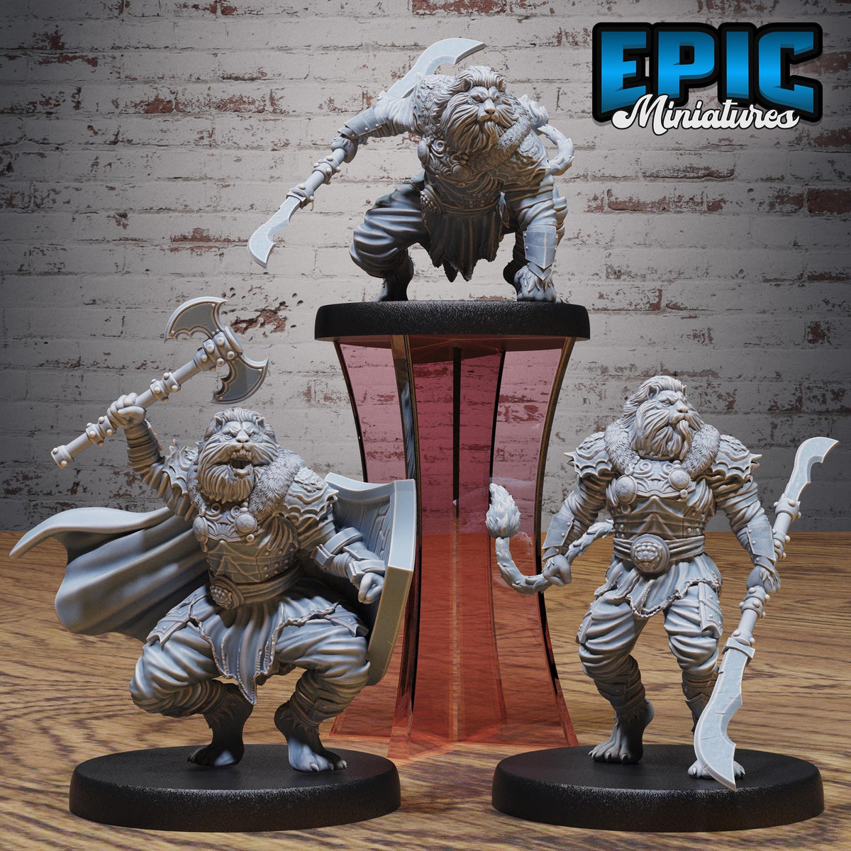 Lion King Fighter Set of 3 DND miniatures group photo Beastly Champions