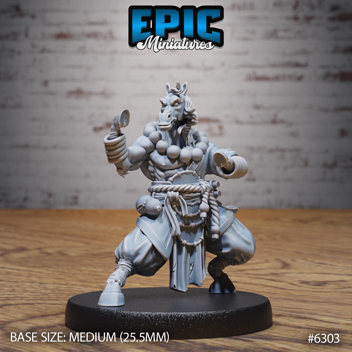 Horsefolk Monk Option #6303 front DND miniature Beastly Champions 16k resin