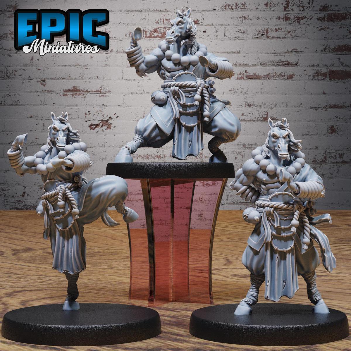 Horsefolk Monk Set of 3 DND miniatures group photo Beastly Champions