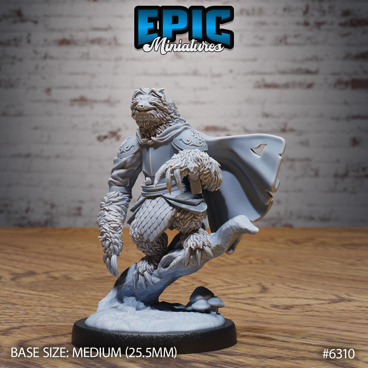 Sloth Paladin Option #6310 front DND miniature Beastly Champions 16k resin