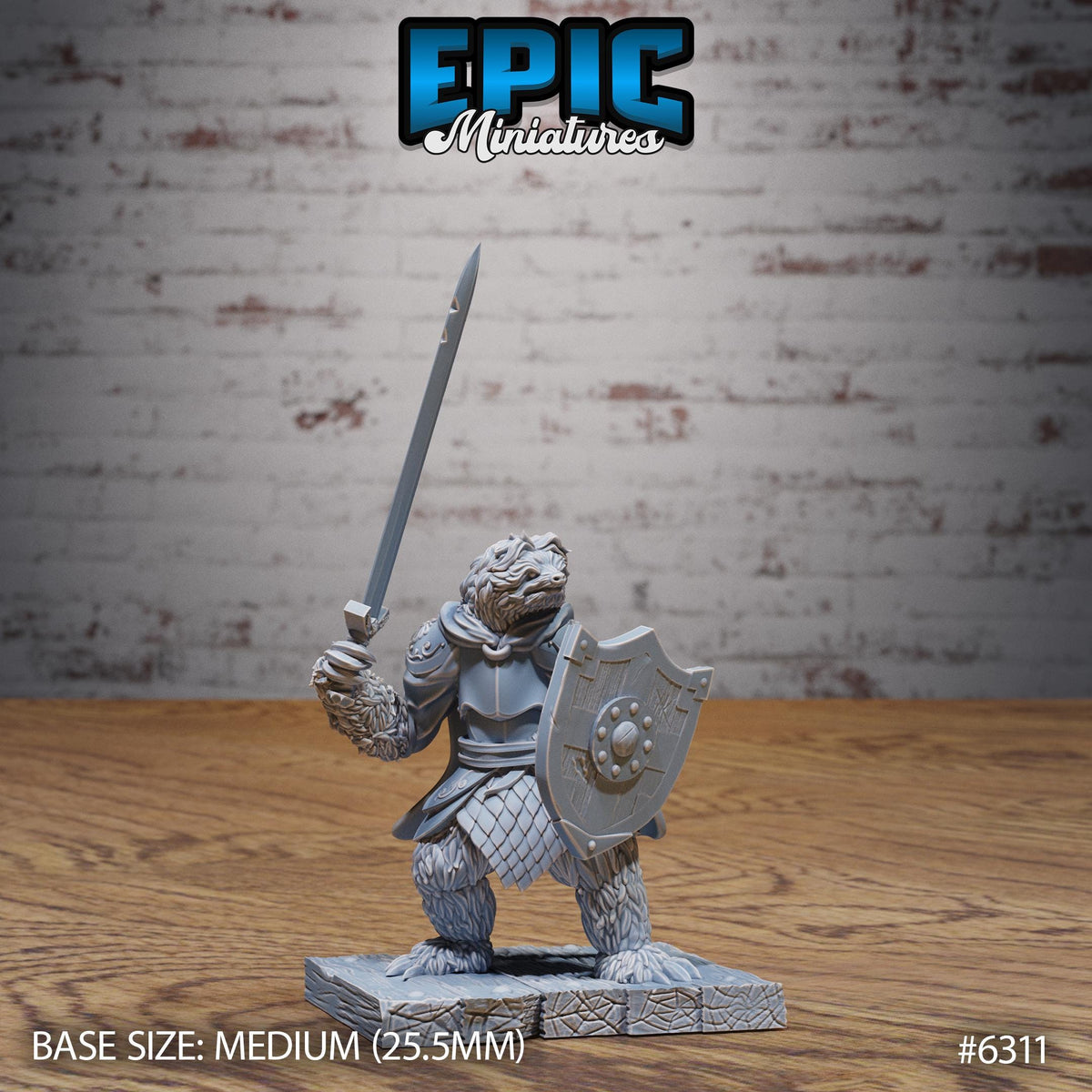 Sloth Paladin Option #6311 front DND miniature Beastly Champions 16k resin